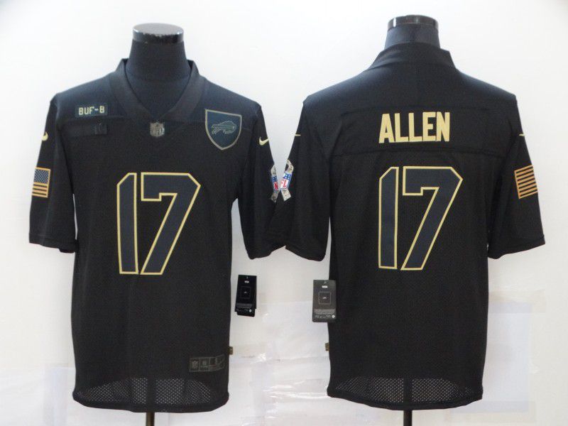 Men Buffalo Bills #17 Allen Black gold lettering 2020 Nike NFL Jersey